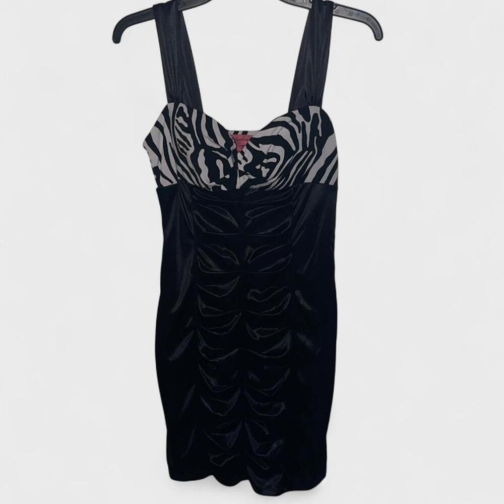 Pompous Girly Zebra Print Black Colorblock Sleeveless Short Dress - Size M